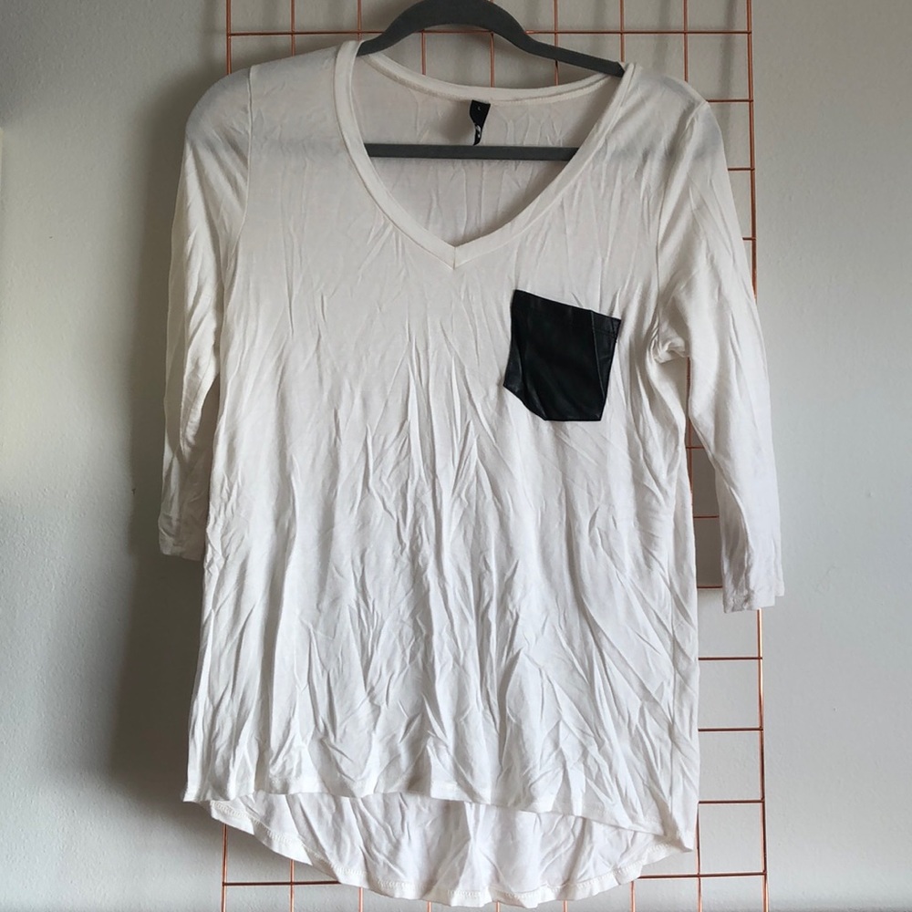 ING | Faux Leather Pocket 3/4-Sleeved Top